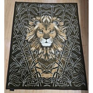 Biederlack Throw Blanket Lion Reversible 54x69.5 Brown West Germany Vintage